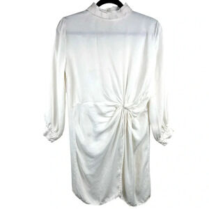 Zara long-sleeve tunic satin blouse, Med, front knot, split hem, white, Elegant